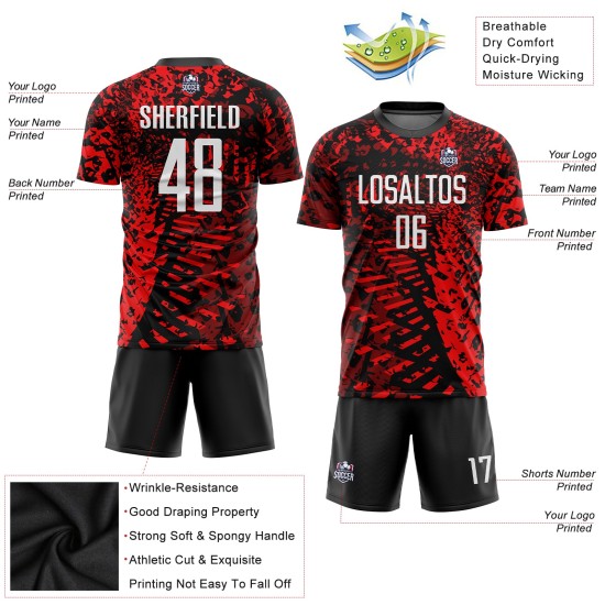 Uniform Red Sublimation Soccer Custom Jersey Black-White Uniform Red Sublimation Soccer Custom Jersey Black-White
