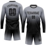 Fashion Custom Long Jersey Gray Soccer Uniform Black Fade Sublimation Sleeve Fashion Custom Long Jersey Gray Soccer Uniform Black Fade Sublimation Sleeve