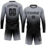 Fashion Custom Long Jersey Gray Soccer Uniform Black Fade Sublimation Sleeve Fashion Custom Long Jersey Gray Soccer Uniform Black Fade Sublimation Sleeve