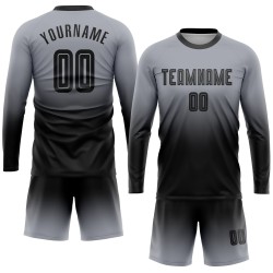 Fashion Custom Long Jersey Gray Soccer Uniform Black Fade Sublimation Sleeve Fashion Custom Long Jersey Gray Soccer Uniform Black Fade Sublimation Sleeve