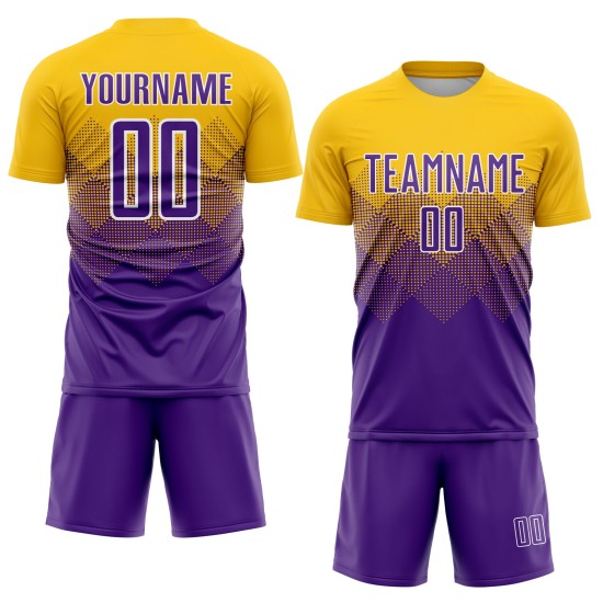 Purple-White Jersey Gold Soccer Sublimation Custom Uniform Purple-White Jersey Gold Soccer Sublimation Custom Uniform