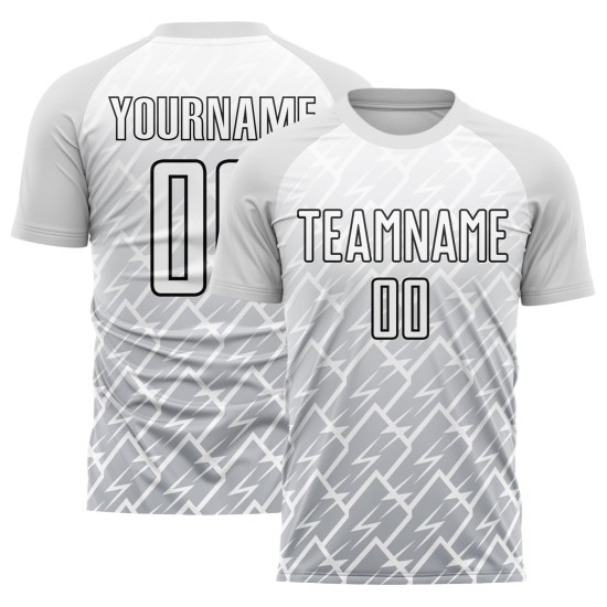 Uniform Lightning Sublimation Jersey Soccer White Gray-Black Custom Uniform Lightning Sublimation Jersey Soccer White Gray-Black Custom