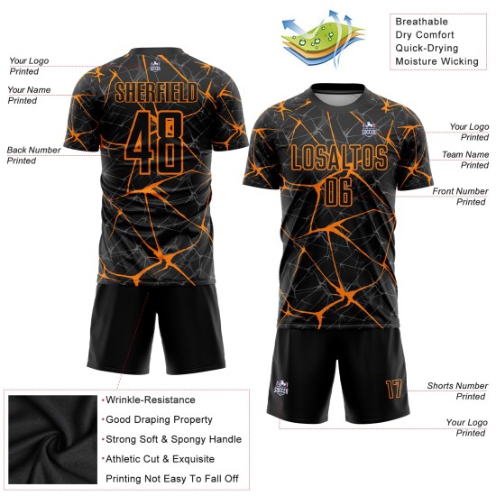 Orange Jersey Custom Soccer Sublimation Uniform Black Bay Orange Jersey Custom Soccer Sublimation Uniform Black Bay