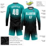 Soccer Fade Sublimation Fashion Sleeve Aqua Custom Jersey Uniform Long White-Black Soccer Fade Sublimation Fashion Sleeve Aqua Custom Jersey Uniform Long White-Black