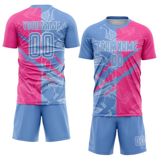 Pattern Sublimation Light Blue-Pink Uniform Graffiti Scratch Jersey Custom Soccer Pattern Sublimation Light Blue-Pink Uniform Graffiti Scratch Jersey Custom Soccer