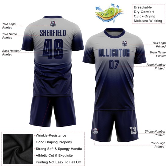 Custom Sublimation Soccer Uniform Fade Fashion Jersey Navy Gray Custom Sublimation Soccer Uniform Fade Fashion Jersey Navy Gray