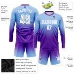 Soccer Long Light Fade White-Purple Custom Jersey Blue Uniform Sleeve Sublimation Fashion Soccer Long Light Fade White-Purple Custom Jersey Blue Uniform Sleeve Sublimation Fashion