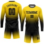 Uniform Custom Fashion Sublimation Gold Sleeve Soccer Black Fade Long Jersey Uniform Custom Fashion Sublimation Gold Sleeve Soccer Black Fade Long Jersey