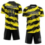 Custom Light Splash Yellow-White Soccer Jersey Black Sublimation Uniform Custom Light Splash Yellow-White Soccer Jersey Black Sublimation Uniform