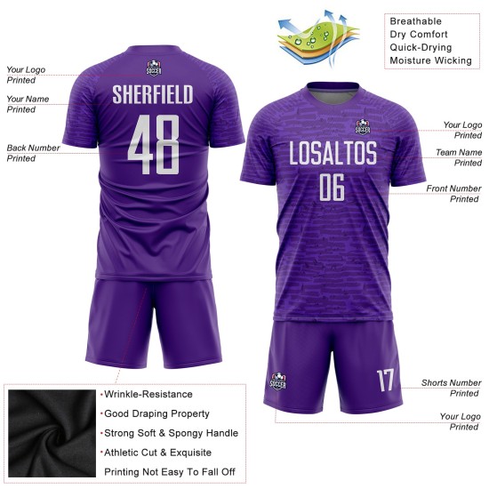 Purple Jersey Sublimation Custom White Soccer Uniform Purple Jersey Sublimation Custom White Soccer Uniform