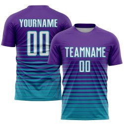 Custom Pinstripe Uniform Fashion Jersey Fade Soccer White-Teal Sublimation Purple