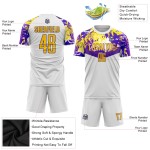 Uniform Custom Sublimation Soccer White Gold-Purple Jersey Uniform Custom Sublimation Soccer White Gold-Purple Jersey