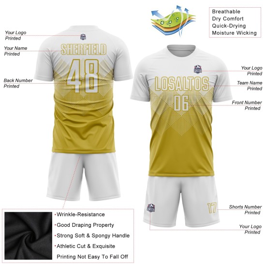 Custom Sublimation Old Jersey Uniform Soccer Gold White Custom Sublimation Old Jersey Uniform Soccer Gold White
