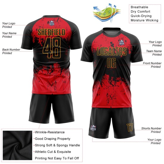 Red-Gold Custom Jersey Sublimation Soccer Uniform Black Red-Gold Custom Jersey Sublimation Soccer Uniform Black