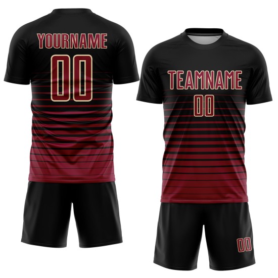 Maroon-Cream Black Uniform Fashion Fade Soccer Sublimation Pinstripe Custom Jersey Maroon-Cream Black Uniform Fashion Fade Soccer Sublimation Pinstripe Custom Jersey