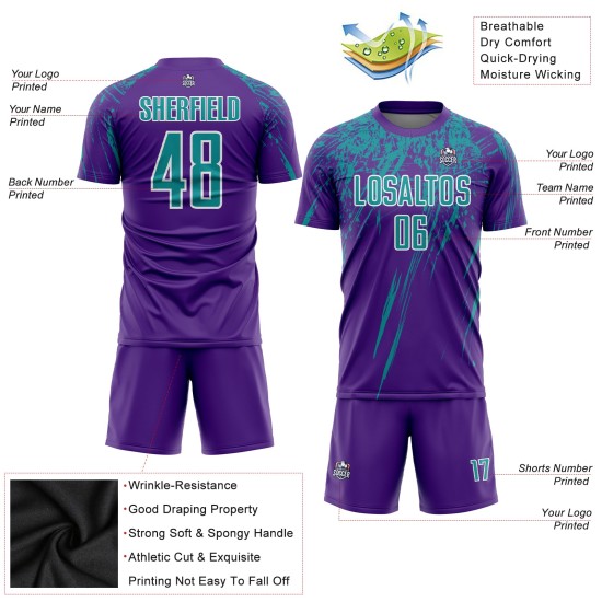 Purple Jersey Teal-White Soccer Sublimation Uniform Custom Purple Jersey Teal-White Soccer Sublimation Uniform Custom