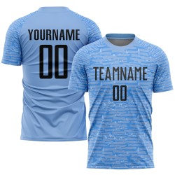 Custom Light Blue Soccer Sublimation Uniform Jersey Black