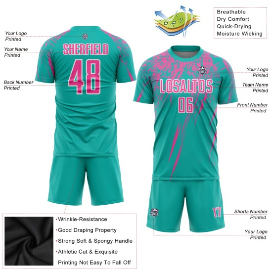 Sublimation Soccer Uniform Pink-White Jersey Aqua Custom Sublimation Soccer Uniform Pink-White Jersey Aqua Custom