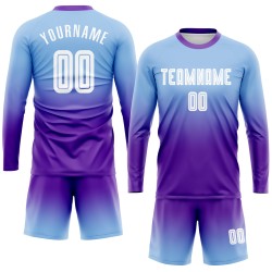 Soccer Long Light Fade White-Purple Custom Jersey Blue Uniform Sleeve Sublimation Fashion Soccer Long Light Fade White-Purple Custom Jersey Blue Uniform Sleeve Sublimation Fashion