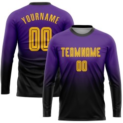 Custom Sleeve Soccer Fashion Jersey Purple Fade Gold-Black Uniform Long Sublimation