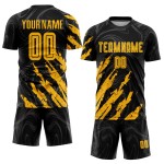 Sublimation Soccer Gold Custom Uniform Jersey Black Sublimation Soccer Gold Custom Uniform Jersey Black