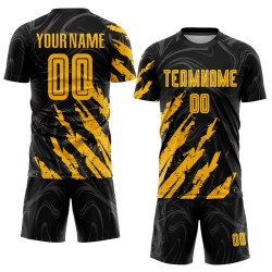 Sublimation Soccer Gold Custom Uniform Jersey Black Sublimation Soccer Gold Custom Uniform Jersey Black