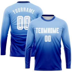 White-Royal Fade Sublimation Custom Light Long Jersey Uniform Fashion Blue Sleeve Soccer