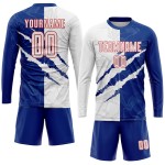 Sublimation White Graffiti Pattern Jersey Uniform Royal-Red Custom Soccer Scratch Sublimation White Graffiti Pattern Jersey Uniform Royal-Red Custom Soccer Scratch
