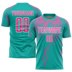 Sublimation Soccer Uniform Pink-White Jersey Aqua Custom