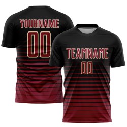 Maroon-Cream Black Uniform Fashion Fade Soccer Sublimation Pinstripe Custom Jersey