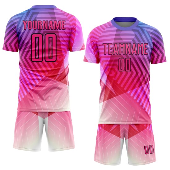 Purple Jersey Geometric Sublimation Pink-Black Soccer Custom Shapes Uniform Purple Jersey Geometric Sublimation Pink-Black Soccer Custom Shapes Uniform