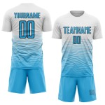 Gradient Blue-Black Sublimation Sky Soccer White Uniform Jersey Line Custom Gradient Blue-Black Sublimation Sky Soccer White Uniform Jersey Line Custom