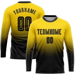 Uniform Custom Fashion Sublimation Gold Sleeve Soccer Black Fade Long Jersey