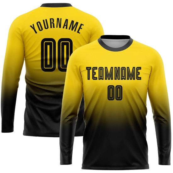 Uniform Custom Fashion Sublimation Gold Sleeve Soccer Black Fade Long Jersey Uniform Custom Fashion Sublimation Gold Sleeve Soccer Black Fade Long Jersey