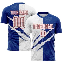 Sublimation White Graffiti Pattern Jersey Uniform Royal-Red Custom Soccer Scratch