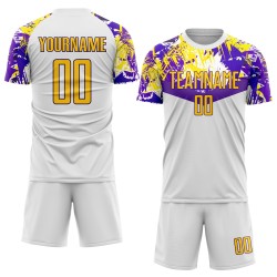 Uniform Custom Sublimation Soccer White Gold-Purple Jersey Uniform Custom Sublimation Soccer White Gold-Purple Jersey