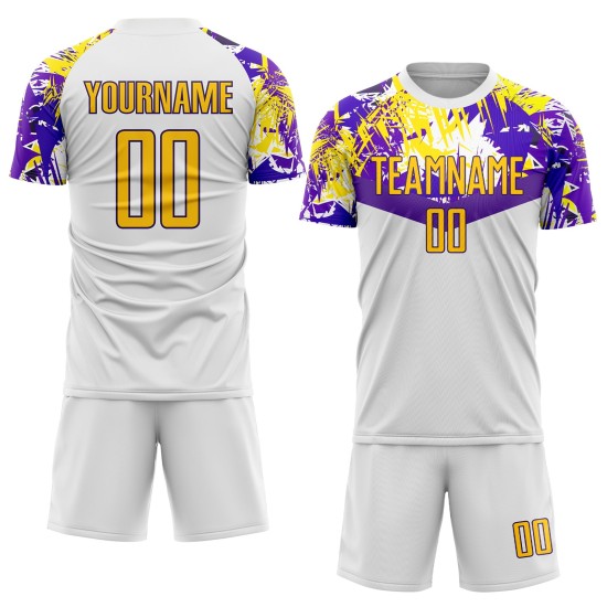 Uniform Custom Sublimation Soccer White Gold-Purple Jersey Uniform Custom Sublimation Soccer White Gold-Purple Jersey