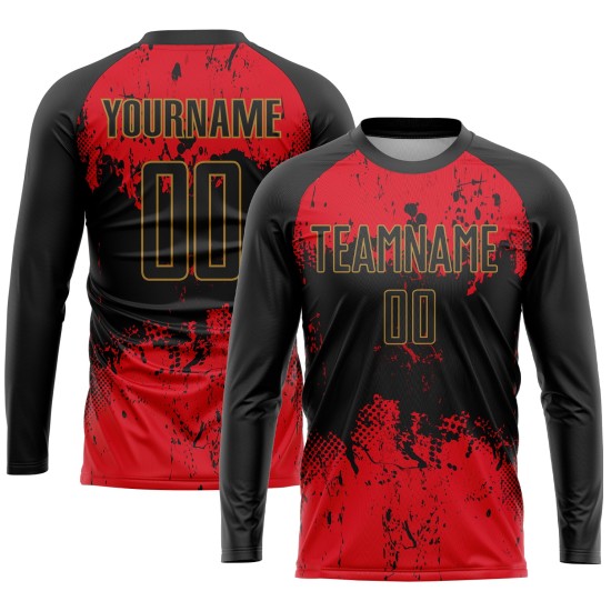 Red-Gold Custom Jersey Sublimation Soccer Uniform Black Red-Gold Custom Jersey Sublimation Soccer Uniform Black