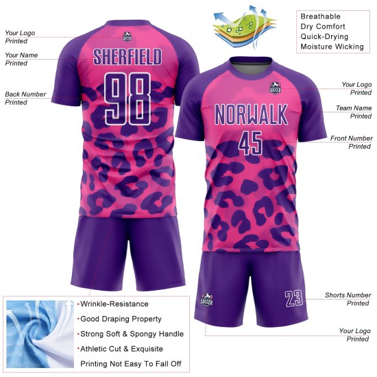 Uniform Custom Purple-White Print Pink Animal Sublimation Soccer Jersey Uniform Custom Purple-White Print Pink Animal Sublimation Soccer Jersey