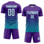 Custom Pinstripe Uniform Fashion Jersey Fade Soccer White-Teal Sublimation Purple Custom Pinstripe Uniform Fashion Jersey Fade Soccer White-Teal Sublimation Purple