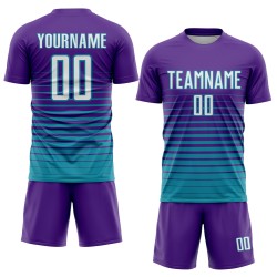 Custom Pinstripe Uniform Fashion Jersey Fade Soccer White-Teal Sublimation Purple Custom Pinstripe Uniform Fashion Jersey Fade Soccer White-Teal Sublimation Purple