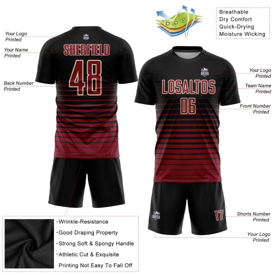 Maroon-Cream Black Uniform Fashion Fade Soccer Sublimation Pinstripe Custom Jersey Maroon-Cream Black Uniform Fashion Fade Soccer Sublimation Pinstripe Custom Jersey