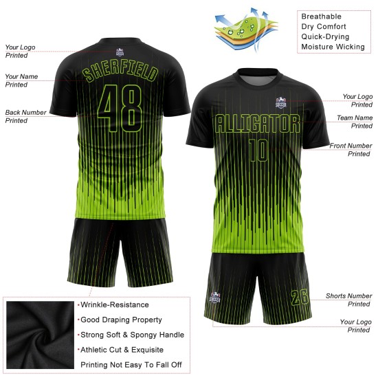 Black Custom Soccer Jersey Uniform Green Sublimation Neon Black Custom Soccer Jersey Uniform Green Sublimation Neon