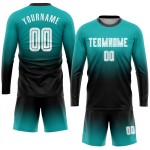 Soccer Fade Sublimation Fashion Sleeve Aqua Custom Jersey Uniform Long White-Black Soccer Fade Sublimation Fashion Sleeve Aqua Custom Jersey Uniform Long White-Black
