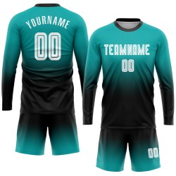 Soccer Fade Sublimation Fashion Sleeve Aqua Custom Jersey Uniform Long White-Black Soccer Fade Sublimation Fashion Sleeve Aqua Custom Jersey Uniform Long White-Black