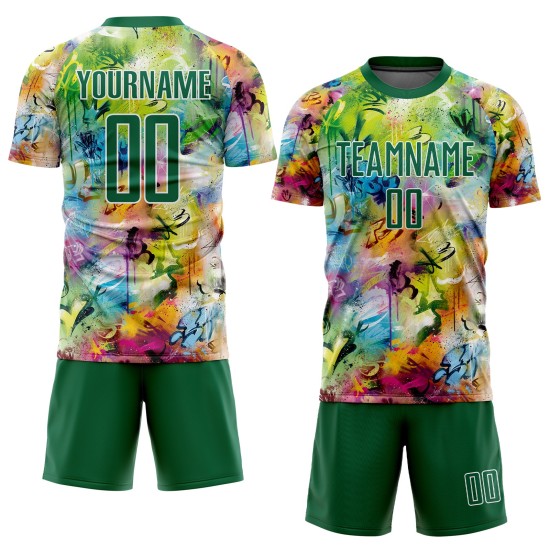 Soccer Custom Green-White Kelly Jersey Pattern Sublimation Graffiti Uniform Soccer Custom Green-White Kelly Jersey Pattern Sublimation Graffiti Uniform