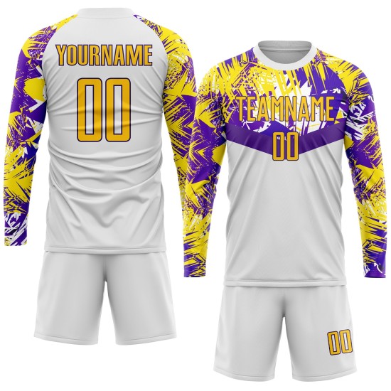 Uniform Custom Sublimation Soccer White Gold-Purple Jersey Uniform Custom Sublimation Soccer White Gold-Purple Jersey