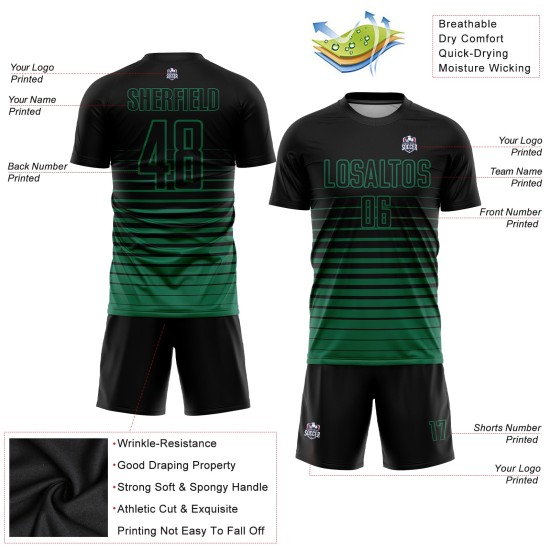 Fashion Custom Green Kelly Sublimation Uniform Black Jersey Pinstripe Soccer Fade Fashion Custom Green Kelly Sublimation Uniform Black Jersey Pinstripe Soccer Fade
