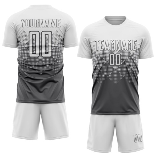 Steel Gray Soccer Custom Uniform Jersey Sublimation White Steel Gray Soccer Custom Uniform Jersey Sublimation White