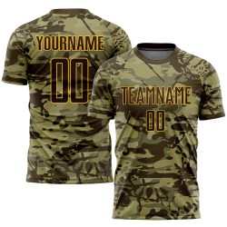 Jersey Brown-Gold Camo Salute Sublimation Soccer Custom Service Uniform To